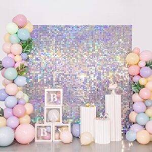 Shimmer Wall Backdrop Panels 24PCS Sliver Square Sequin Shimmer Backdrop Decor for Wedding, Anniversary, Birthday Party Decoration.