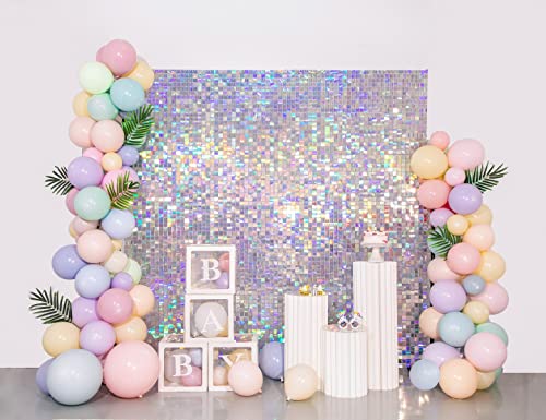 Shimmer Wall Backdrop Panels 24PCS Sliver Square Sequin Shimmer Backdrop Decor for Wedding, Anniversary, Birthday Party Decoration.