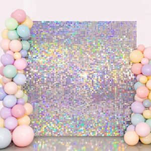 Shimmer Wall Backdrop Panels 24PCS Sliver Square Sequin Shimmer Backdrop Decor for Wedding, Anniversary, Birthday Party Decoration.