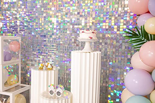 Shimmer Wall Backdrop Panels 24PCS Sliver Square Sequin Shimmer Backdrop Decor for Wedding, Anniversary, Birthday Party Decoration.