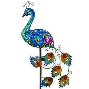 wufeily peacock solar garden lights, hand-painted glass solar garden decor, decorative garden stakes yard art decorations outdoor, lawn stake ornaments for patio pathway yard