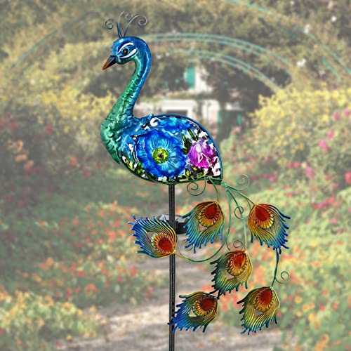 WUFEILY Peacock Solar Garden Lights, Hand-Painted Glass Solar Garden Decor, Decorative Garden Stakes Yard Art Decorations Outdoor, Lawn Stake Ornaments for Patio Pathway Yard