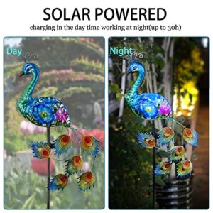 WUFEILY Peacock Solar Garden Lights, Hand-Painted Glass Solar Garden Decor, Decorative Garden Stakes Yard Art Decorations Outdoor, Lawn Stake Ornaments for Patio Pathway Yard