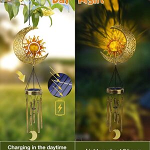 JYPS Sun Moon Solar Wind Chimes for Outside Crackle Glass Ball Waterproof Wind Chimes Outdoor Clearance Deep Tone Garden Decor Birthday Unique Gifts for Women Mom Grandma Windchimes Gardening