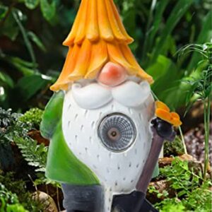 HymoConn Outdoor Garden Statue Gnome Deco, Resin Garden Statues Scuptures with Solar Led Lights, Outside Decorations for Patio Yard Lawn Porch, Ornament Gifts