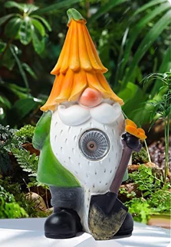 HymoConn Outdoor Garden Statue Gnome Deco, Resin Garden Statues Scuptures with Solar Led Lights, Outside Decorations for Patio Yard Lawn Porch, Ornament Gifts