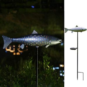 kaixoxin solar garden lights metal fish decorative stake for outdoor patio yard decorations,warm white led solar path lights (silver-2)