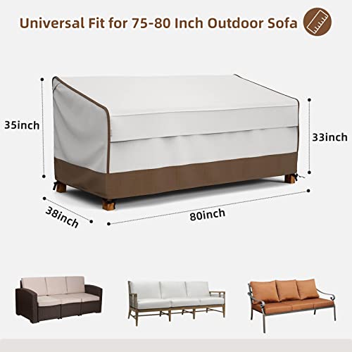 MR. COVER 3-Seater Outdoor Couch Cover Waterproof, 80-Inch Patio Furniture Covers for Sofa, Large Air Vents, UV-Resistant & Heavy Duty Material, Brown & Beige, Eosdios Series
