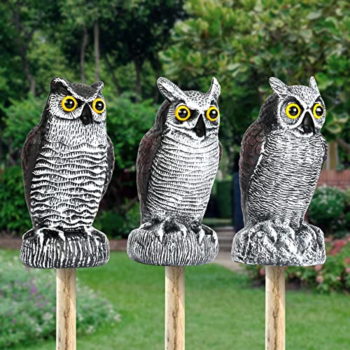 3-Pack Owl Decoys for Bird Deterrent - Weatherproof Bird Repellent Devices for Outdoor Use - Plastic Owls to Scare Birds Away and Control Garden Pests