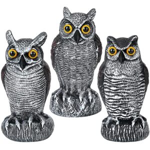 3-Pack Owl Decoys for Bird Deterrent - Weatherproof Bird Repellent Devices for Outdoor Use - Plastic Owls to Scare Birds Away and Control Garden Pests