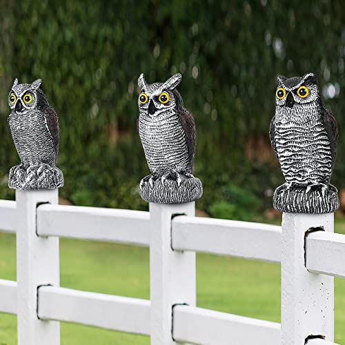 3-Pack Owl Decoys for Bird Deterrent - Weatherproof Bird Repellent Devices for Outdoor Use - Plastic Owls to Scare Birds Away and Control Garden Pests