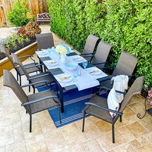 sophia & william patio dining set 9 piece expandable outdoor table furniture set with 8 wicker backyard garden dining chairs and 1 rectangular metal bistro deck table, black
