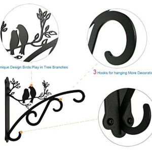 Heavy Duty Outdoor Hanging Plants Brackets, Plant Hangers with Wall Mounted Solid Steel Indoor Hooks, Support Up to 30 lbs for Basket Lantern/Light/Bird Feeder, Pack of 2 Garden Gifts Black (10 inch)