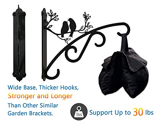 Heavy Duty Outdoor Hanging Plants Brackets, Plant Hangers with Wall Mounted Solid Steel Indoor Hooks, Support Up to 30 lbs for Basket Lantern/Light/Bird Feeder, Pack of 2 Garden Gifts Black (10 inch)