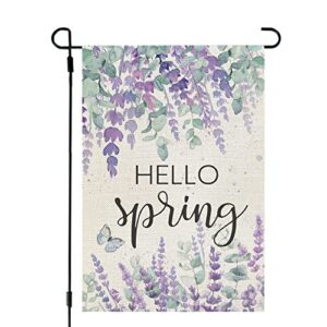 crowned beauty hello spring garden flag floral 12×18 inch double sided for outside burlap small yard holiday decoration cf745-12