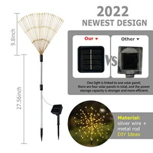 Outdoor Solar Garden Lights, 4 Pack Christmas Solar Firework Lights Waterproof 8 Modes Decorative Stake Landscape Lights DIY Flowers Fireworks for Garden Pathway Lawn Party (Warm)