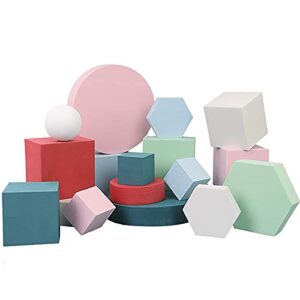 Yiemoge 8PCS Geometric Cube Photo Props Set, Hard Foam Photography Background Props for Goods, Crafts, Lipstick, Jewelry, Cosmetics, Makeup Tools, Food (White)