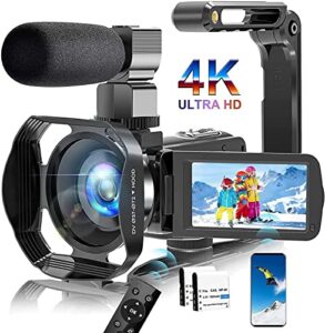 video camera camcorder 4k 60fps hd 48mp 18x digital camcorder 3.0” hd touch screen vlogging camera for youtube ir night vision camcorder with stabilizer, remote control, external microphone