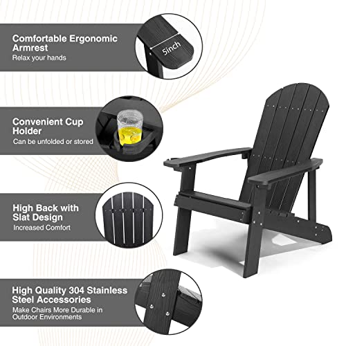 hOmeQomi Adirondack Chair, All Weather Resistant Plastic Chairs with Cup Holder, 5 Easy Steps to Install, Outdoor Chairs for Patio, Garden, Backyard Deck, Lawn, Fire Pit - Black