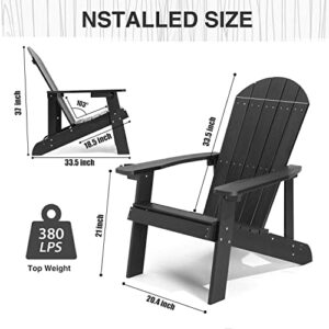 hOmeQomi Adirondack Chair, All Weather Resistant Plastic Chairs with Cup Holder, 5 Easy Steps to Install, Outdoor Chairs for Patio, Garden, Backyard Deck, Lawn, Fire Pit - Black