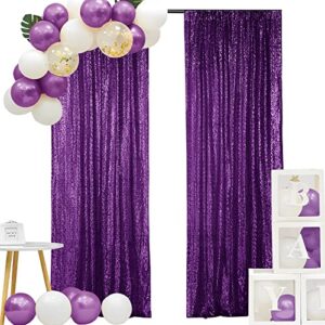 hahuho purple sequin backdrop curtain, 2pcs 2ftx8ft glitter backdrop curtain for parties, christmas, wedding, party decoration（2 panels, 2ft x 8ft, purple