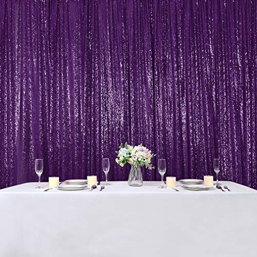 Hahuho Purple Sequin Backdrop Curtain, 2PCS 2FTx8FT Glitter Backdrop Curtain for Parties, Christmas, Wedding, Party Decoration（2 Panels, 2FT x 8FT, Purple