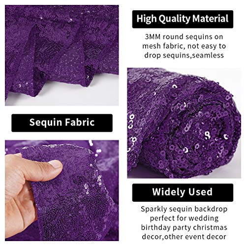 Hahuho Purple Sequin Backdrop Curtain, 2PCS 2FTx8FT Glitter Backdrop Curtain for Parties, Christmas, Wedding, Party Decoration（2 Panels, 2FT x 8FT, Purple