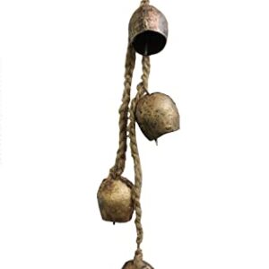 Mango Gifts Rustic Iron 4 Vintage Metal Bells Hanging Windchime with Rope Relaxing Tranquil Wind Chimes 45 cm Length