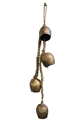 Mango Gifts Rustic Iron 4 Vintage Metal Bells Hanging Windchime with Rope Relaxing Tranquil Wind Chimes 45 cm Length