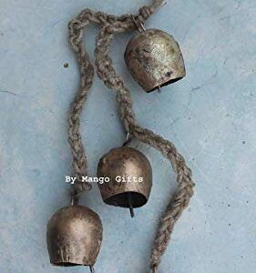 Mango Gifts Rustic Iron 4 Vintage Metal Bells Hanging Windchime with Rope Relaxing Tranquil Wind Chimes 45 cm Length