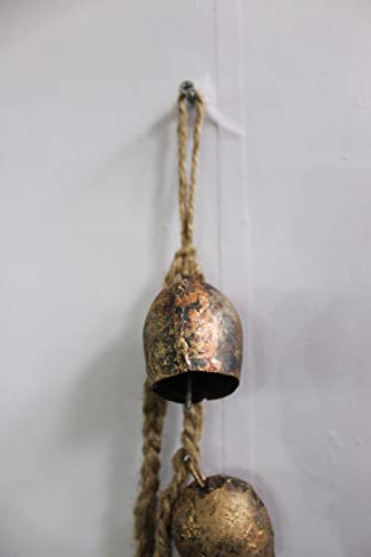 Mango Gifts Rustic Iron 4 Vintage Metal Bells Hanging Windchime with Rope Relaxing Tranquil Wind Chimes 45 cm Length