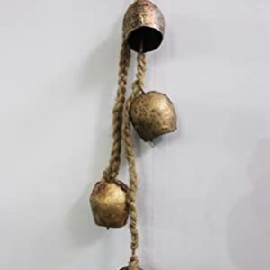 Mango Gifts Rustic Iron 4 Vintage Metal Bells Hanging Windchime with Rope Relaxing Tranquil Wind Chimes 45 cm Length