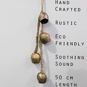 Mango Gifts Rustic Iron 4 Vintage Metal Bells Hanging Windchime with Rope Relaxing Tranquil Wind Chimes 45 cm Length