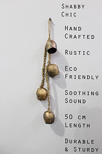 Mango Gifts Rustic Iron 4 Vintage Metal Bells Hanging Windchime with Rope Relaxing Tranquil Wind Chimes 45 cm Length