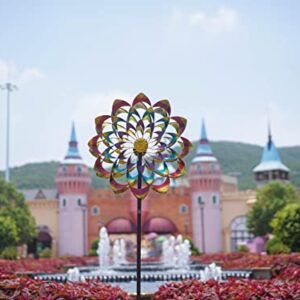 hourflik Rainbow Series Outdoor Garden Yard Art Decor Flower Windmill Pinwheel Wind Spinner with Ground Stake and Hanging Hook, Multi