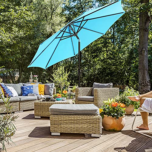 SONGMICS Patio Umbrella, 9 ft Outdoor Table Umbrella, 8 Ribs, UPF 50+, Tilt and Crank, Base Not Included, for Deck, Patio, Garden, Pool, Lake Blue UGPU09JU