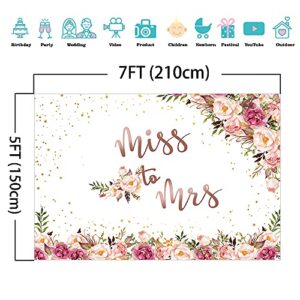 Mocsicka Miss to Mrs Wedding Backdrop Rose Gold Floral Bridal Shower Background Bride to Be Engagement Party Cake Table Decoration Banner Photo Booth Props (7x5ft)