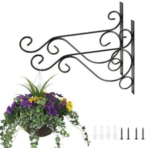 mtb metal hanging plant brackets 12 inches x 9 inches, pack of 2, wall mount plant hangers, planter hooks for flower baskets, bird feeders in corridor/patio/porch/garden