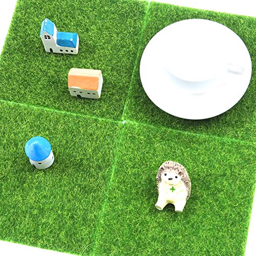 ELCOHO 12 Pieces Artificial Garden Grass Lawn Life-Like Fairy Artificial Grass Lawn Miniature Fairy Garden Ornament Dollhouse Decoration, 6 x 6 Inches