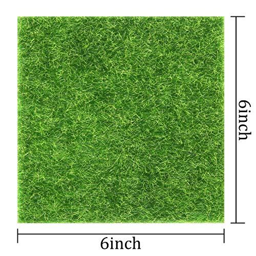 ELCOHO 12 Pieces Artificial Garden Grass Lawn Life-Like Fairy Artificial Grass Lawn Miniature Fairy Garden Ornament Dollhouse Decoration, 6 x 6 Inches