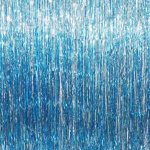 GOER 6.4 ft x 9.8 ft Metallic Tinsel Foil Fringe Curtains,Pack of 2 Party Streamer Backdrop for Birthday,Graduation Decorations and New Year Eve (Light Blue)