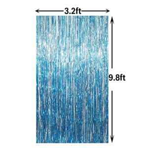 GOER 6.4 ft x 9.8 ft Metallic Tinsel Foil Fringe Curtains,Pack of 2 Party Streamer Backdrop for Birthday,Graduation Decorations and New Year Eve (Light Blue)