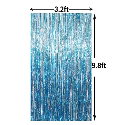 GOER 6.4 ft x 9.8 ft Metallic Tinsel Foil Fringe Curtains,Pack of 2 Party Streamer Backdrop for Birthday,Graduation Decorations and New Year Eve (Light Blue)