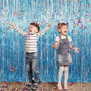 GOER 6.4 ft x 9.8 ft Metallic Tinsel Foil Fringe Curtains,Pack of 2 Party Streamer Backdrop for Birthday,Graduation Decorations and New Year Eve (Light Blue)