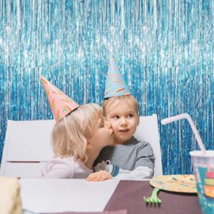 GOER 6.4 ft x 9.8 ft Metallic Tinsel Foil Fringe Curtains,Pack of 2 Party Streamer Backdrop for Birthday,Graduation Decorations and New Year Eve (Light Blue)