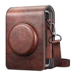 fintie protective case for fujifilm instax mini evo camera – premium vegan leather bag cover with removable adjustable strap, vintage brown