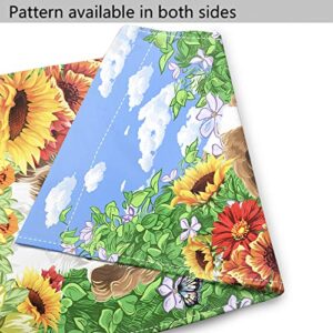 Cavalier King Charles Spaniel Garden Flag Cute Dog with Beautiful Sunflower Yard Flag Spring Summer Floral Print Decorative Small Garden Flags Double Sided 12 x 18 Inch Outdoor Banner