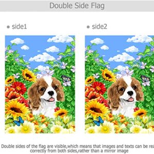 Cavalier King Charles Spaniel Garden Flag Cute Dog with Beautiful Sunflower Yard Flag Spring Summer Floral Print Decorative Small Garden Flags Double Sided 12 x 18 Inch Outdoor Banner