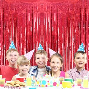 2 Pack 3.2ft x 8.2ft Red Foil Fringe Curtain, Glitter Metallic Tinsel Foil Fringe Curtains Photo Booth Backdrop Tinsel Door Curtains for Wedding Bridal Shower Bachelorette Christmas Party Decorations