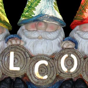 Exhart Garden Gnomes, Solar Garden Gnome Statue with Welcome Sign, LED Hats, Funny Outdoor Garden Decoration, 13 x 9 Inch